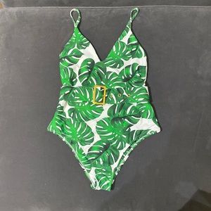 NWOT SMYM Almafi Belted One-Piece Palm Print
